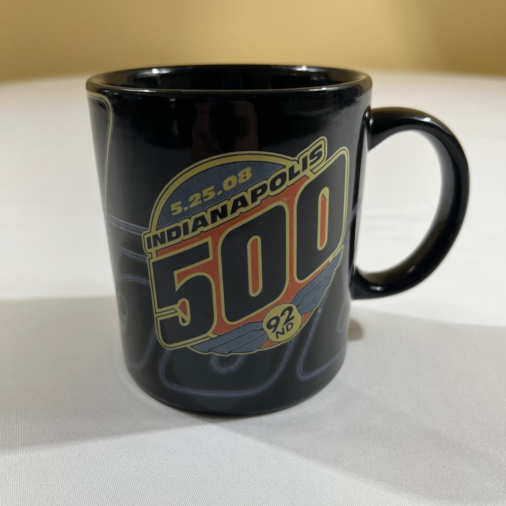 2008 Indianapolis 500 Coffee Mug Black Ceramic Indy 500 92nd Running 5.25.08